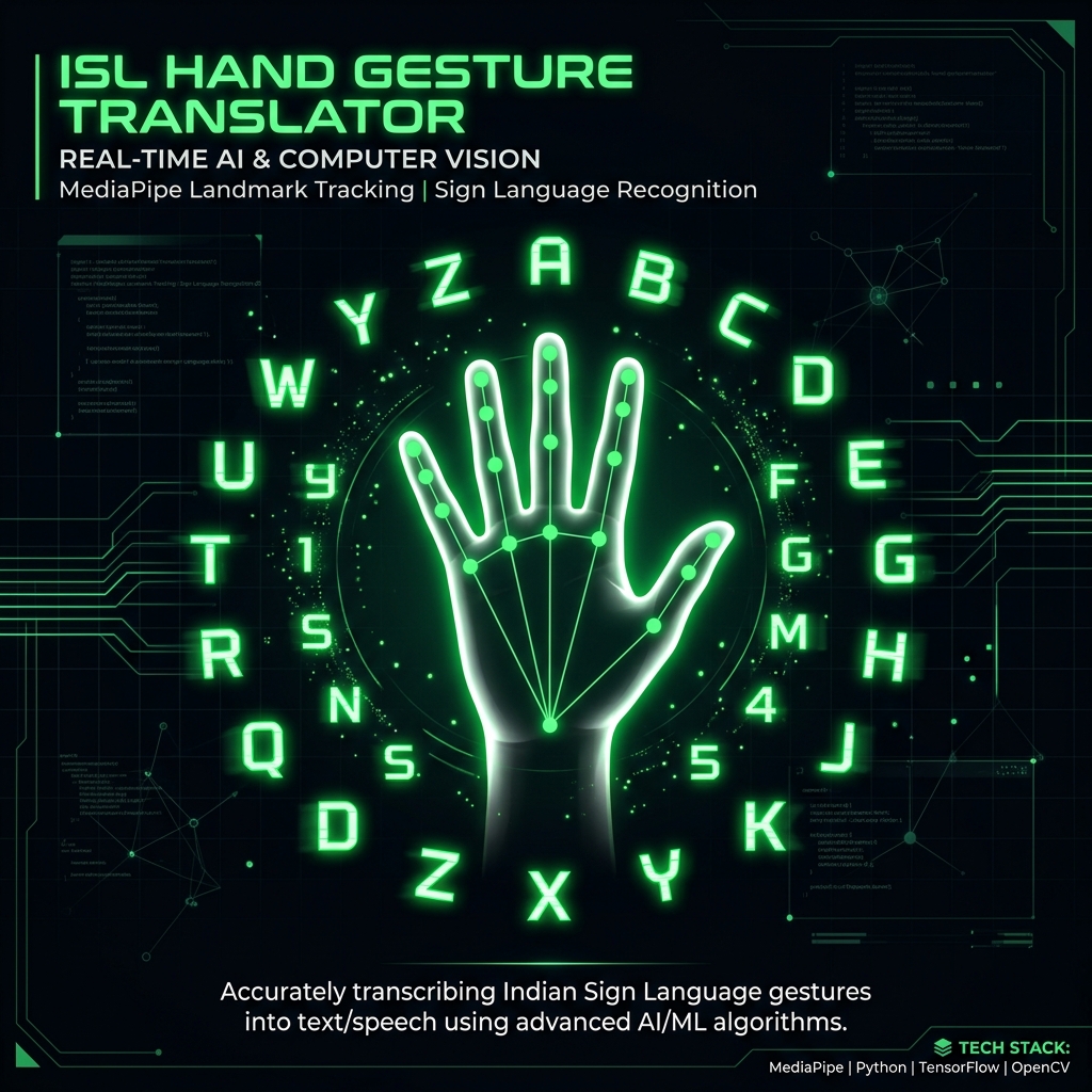 ISL Hand Gesture Translator — real-time Indian Sign Language recognition using MediaPipe